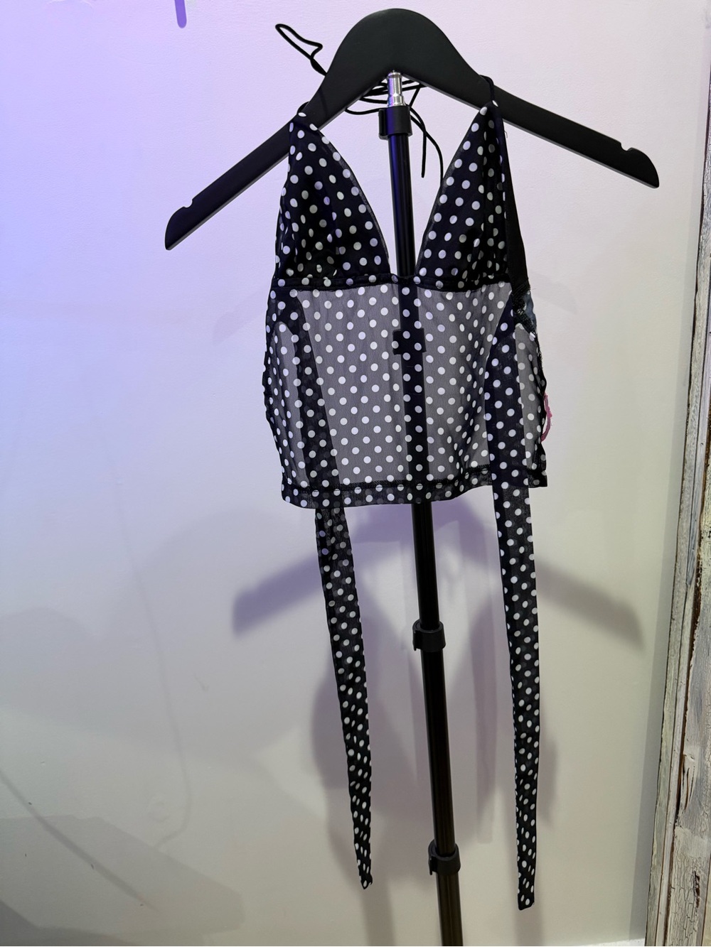Edikted Black White Polka Dot Halter Crop Top